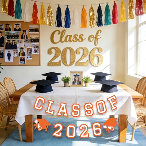 Image of Class of 2026 Graduation Banner University College Grad Garland Decoration Party Supplies High School Colors Orange White