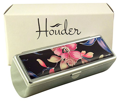 Houder Designer Lipstick Case with Mirror for Purse - Decorative Lipstick Holder with Gift Box - Velvet Lined - Protect Your Lipsticks in Style (Orchids)