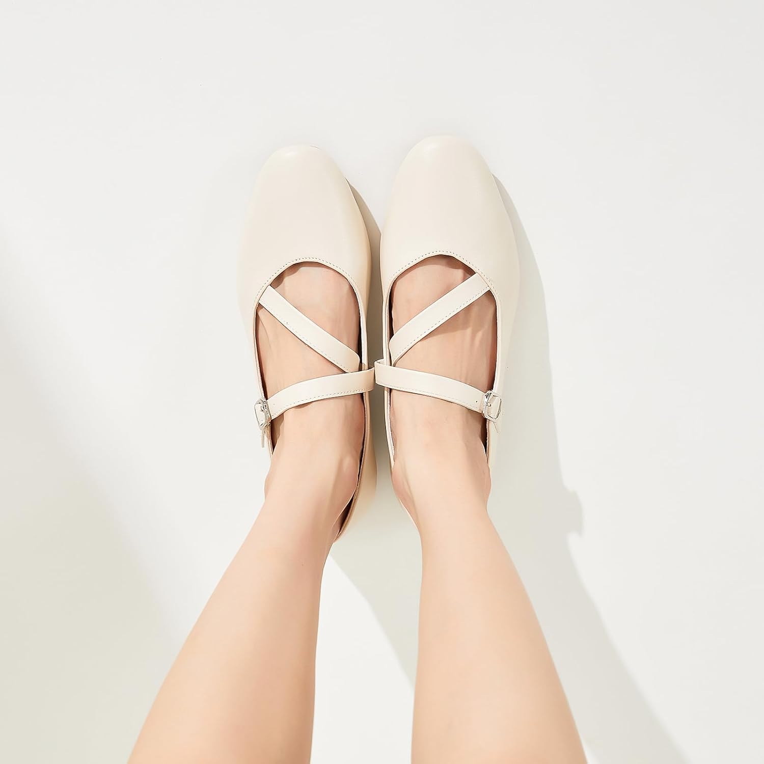 Womens Mary Janes Flats Shoes with Cross Strap,Soft Memory Foam Ballet Flats for Women,Black and White Dress Shoes - Image 8