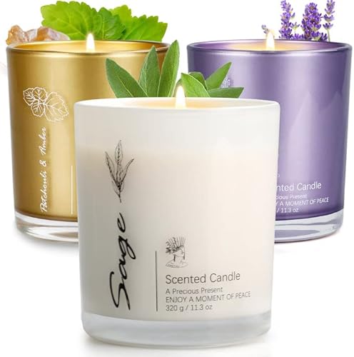 3 Pack Candles for Home Scented Lavender Candle Set Large Jar Candles Gifts for Women,11.3 oz Soy Sage Candles for Home,Scented Candles Gift Set for Christmas Birthday Gifts