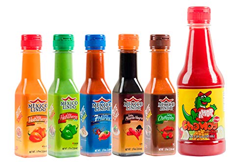 Mexico Lindo Hot Sauce Variety Pack | Includes 1 Amor Chamoy Sauce & 5 Mexico Lindo Hot Sauces | 6 Different Flavors To Choose | 37 Total Fl Oz (Pack Of 6) #TOP7