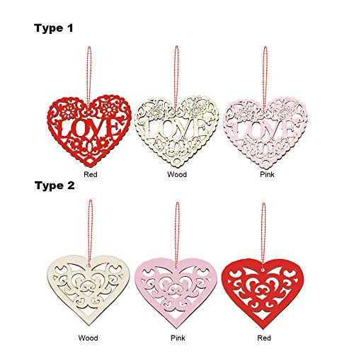 Baugger - 10Pcs De madeira Forma de coração de amor com corda Romântico Ornamentos de suspensão Deco