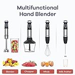 Ganiza Immersion Blender 5 in 1 Hand Blender Max 1000W Heavy Duty Motor, 16 Speed Mode Handheld Blender Stainless Steel Blade With 800ml Mixing Beaker, 600ml Chopper, Whisk and Milk Frother - Image 5