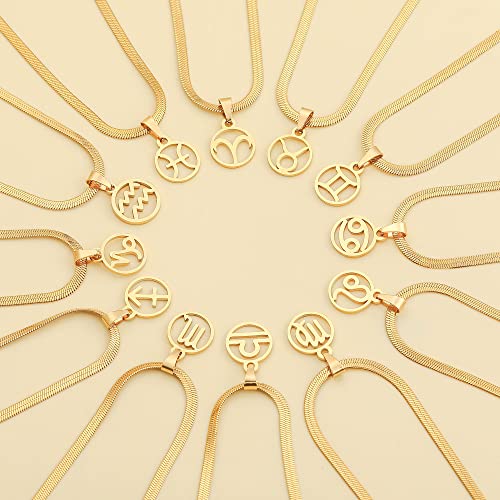 Women's Zodiac Sign Choker Necklace Spiritual Horoscope Jewelry Birthday Gift Gold Plated Stainless Steel Snake Chain4