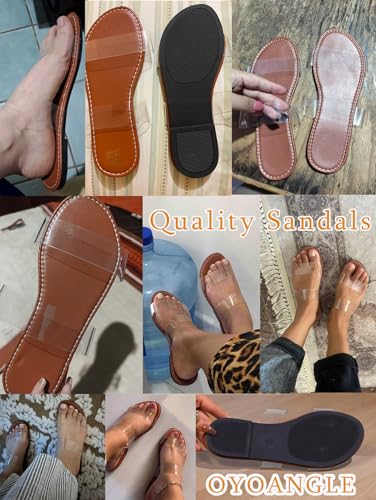 OYOANGLE Women's Clear Strap Flat Sandals Open Toe Double Band Casual Slide Sandals4