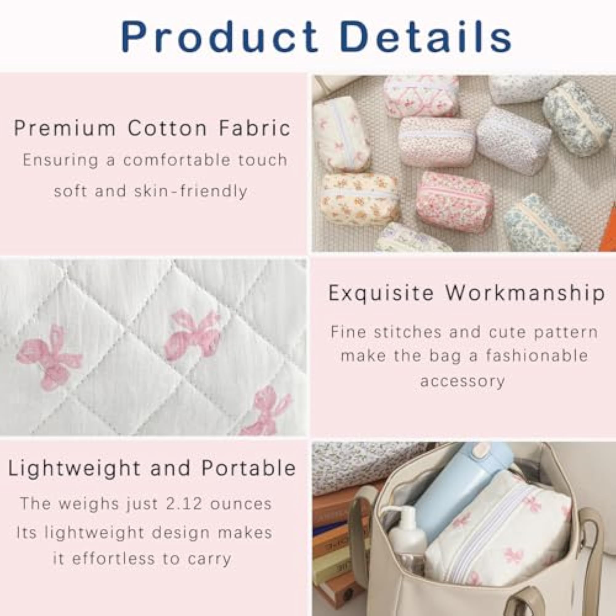 Cute Small Makeup Bag, Quilted Floral Cosmetic Pouch