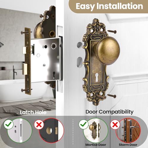 CEYMIO Mortise Lock Door Knobs Interior Bronze Door Knob Antique Door Handle Skeleton Key Privacy Vintage Door Locks for Bedrooms Bathroom by CEYMIO - Image 4