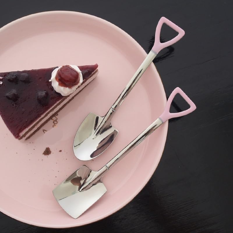 Silverware Flatware Set, 2/8/12/16/20/24 Pieces Mirror Powder Silver Square Dessert Spoon 304 Stainless Steel Iron Shovel Spoon Iron Shovel(16 Pieces for 8)