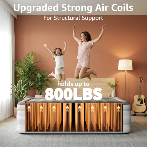 Image of YENING Full Size Air Mattress with Built in Pump Raised Double Blow up Bed Inflatable Camping Airbed Electric 18 Inch Tall Grey