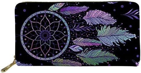 JOAIFO Purple Dream Catcher Feathers Print Women Wallet Long Coin Purse Clutch Cell Zipper Phone Storage Case