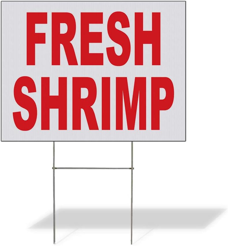 Fastasticdeals Weatherproof Yard Sign Fresh Shrimp Red Food Bar Restaurant Truck Lawn Garden Seafood Market Fish Monger 24x18 Inches 2 Sides Print