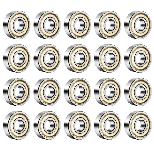 COCOMAX 20 Piezas Plata 8×22×7 mm Rodamientos de Bolas, Metal Doble Blindaje Cojinetes y Rodamientos, sin Fricción Mini Rodamientos para Patines en Línea, Tornos, Equipos Mecánicos