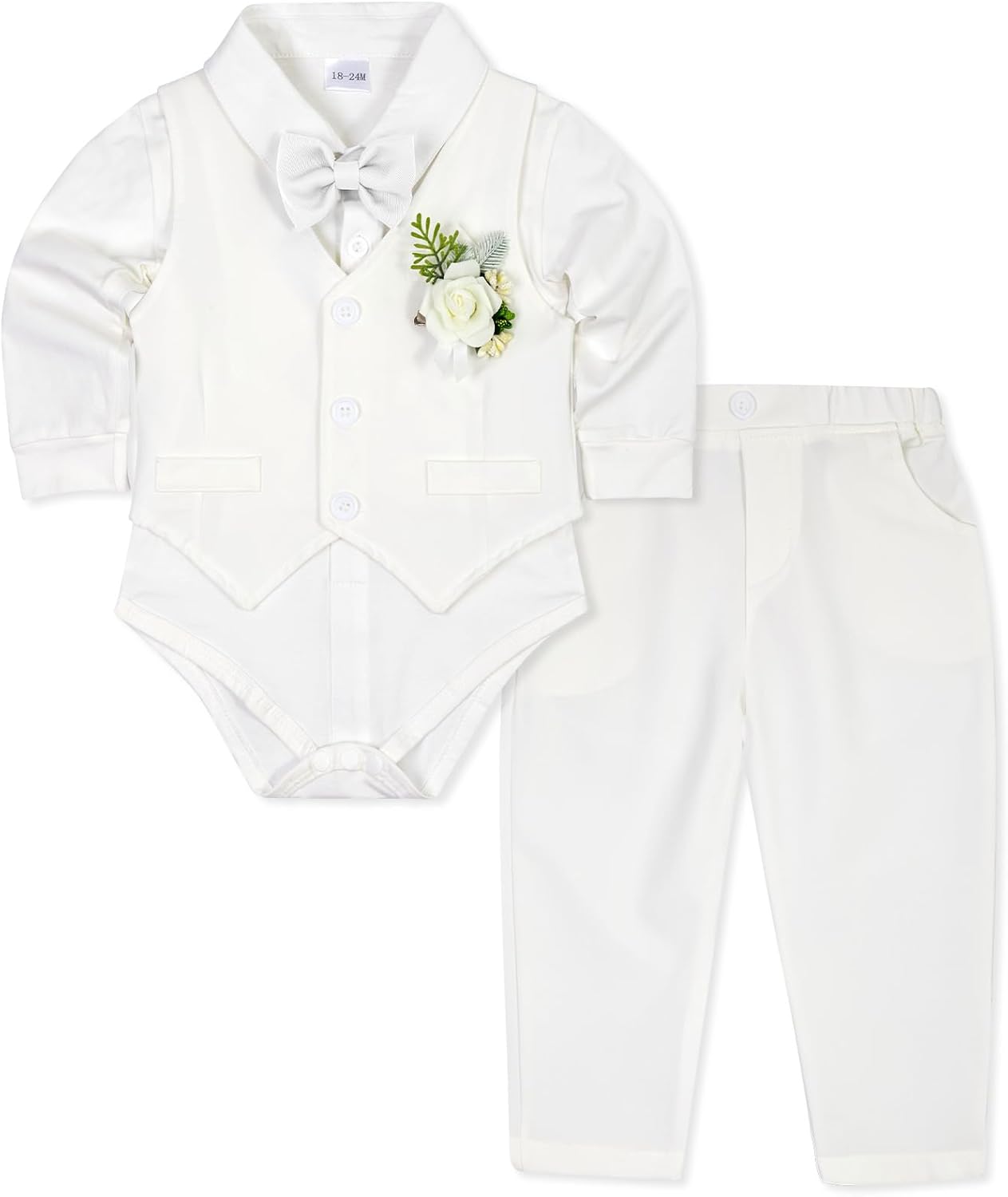 HOZIY Baby Boy Suits Infant Gentleman Outfit Collared Shirt+Vest+Tie+Corsage+Pants 5Pcs Baptism Wedding Sets for 0-24 Months