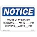 SignMission OSHA Notice Signs-Hours of Operation Receiving_Am_| Decal | Protect Your Business, Work Site, Warehouse | ?Made in The USA, Landscape