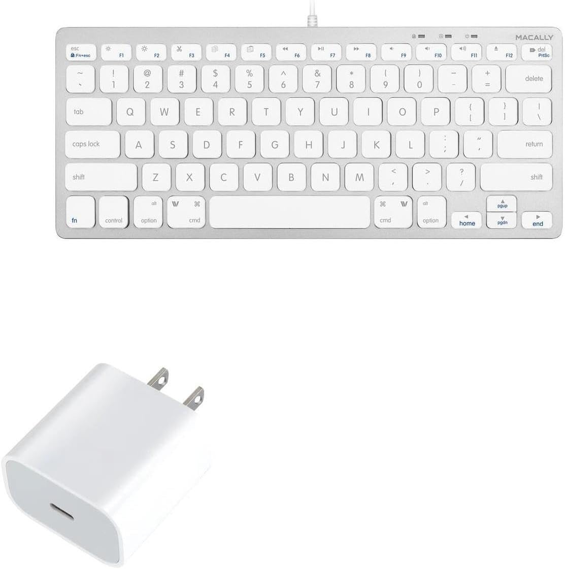 BoxWave Charger Compatible with Macally Compact USB-C Keyboard - PD GAN miniCube (30W), 30W Tiny PD GAN Type-C Wall Charger - Winter White