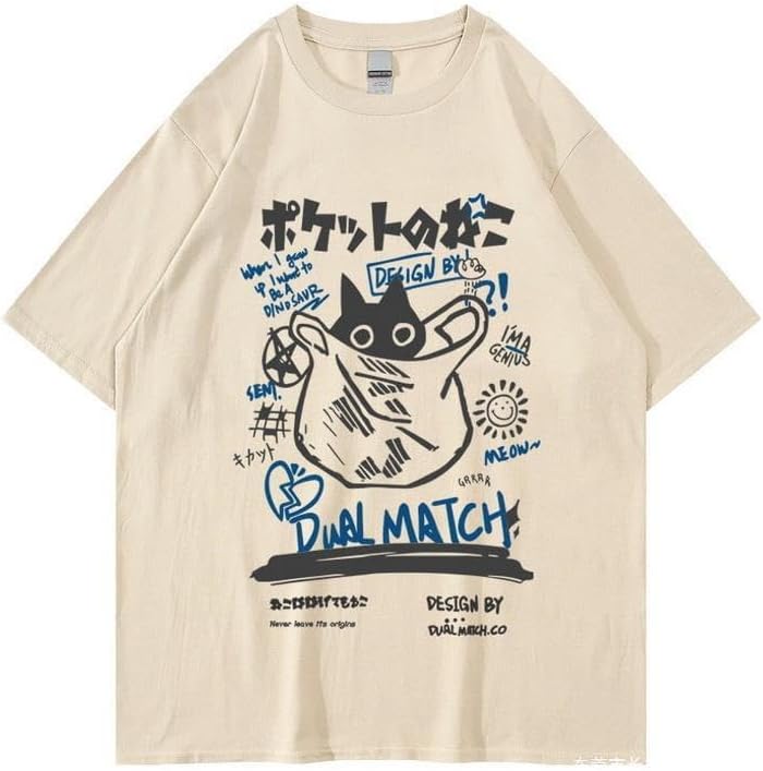 Unisex Cartoon T-Shirts Harajuku Kawaii Cat Letter Printed Short Sleeve Tees Couple Loose Clothes Y2K Tops - Image 4