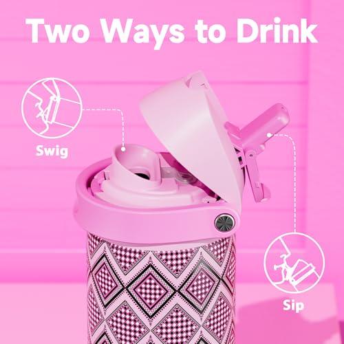 Image of 24 oz Insulated Water Bottle with Straw: Meoky Stainless Steel Metal Water Bottle with 2-in-1 Lid - Leak Proof, Cold for 24 Hours, Fits in Car Cup Holder, BPA-Free for Gym Travel Sports, Candy Knit
