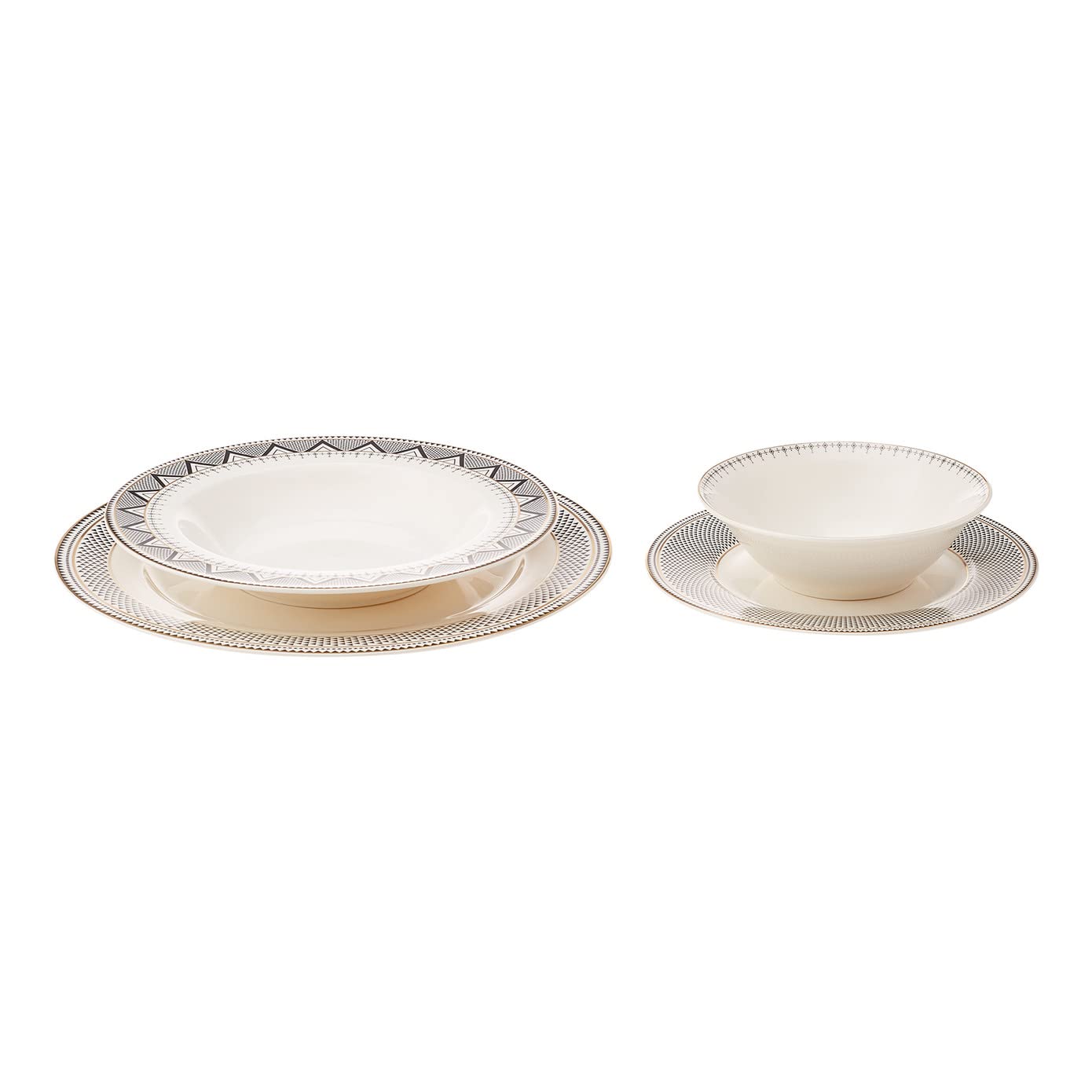 KARACA Ensemble de vaisselle en porcelaine Globe pour 6 personnes - Service de table 24 pièces avec assiettes et bols, ensemble de vaisselle rond et ensemble de dîner en or blanc