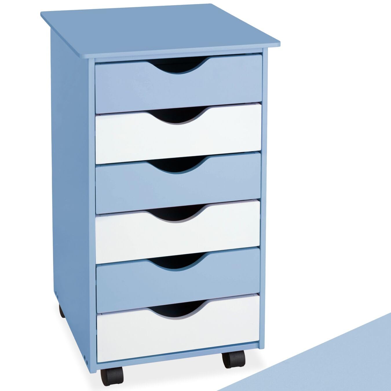 tectake® Cassettiera Ufficio con Ruote 65x36x40cm, Cassettiera Scrivania, Mobiletto salvaspazio 6 Cassetti, Organizer cancelleria, Cassetti Scrivania, Mobiletto con Ruote per Ufficio, Studio - Blu