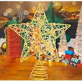 JUTOSU ツリートップ クリスマスツリートップ 星 ツリートップスター クリスマスツリー装飾 ツリー飾り星 七夕 彼女 バレンタインデー 記念日 誕生日 プレゼント 結婚 装飾ツリートップ 電池式 LEDライト付き スター オーナメント トップ 星 クリスマス飾り デコレーション 五芒星 インテリア 豪華感 幸運星 20*25cm ゴールド