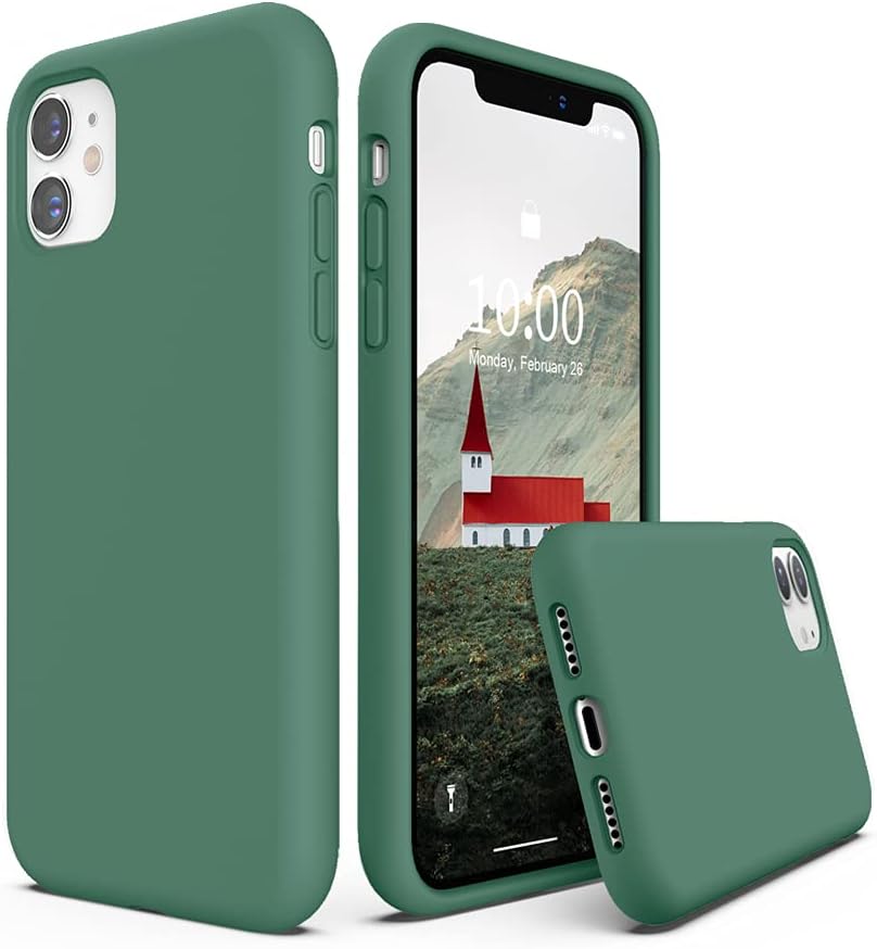 SURPHYCompatible with iPhone 11 Case 6.1 inch, Thickening Design Liquid Silicone Phone Case (with Microfiber Lining) for iPhone 11 2019, Pine Green