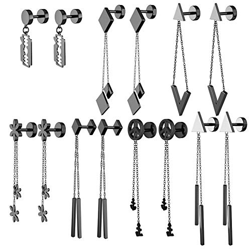 IPINK-16G Stainless Steel Cartilage Dangle Tragus Earrings Stud for Women Barbell Dangle Ear Stud Helix Daith Piercing Jewelry (Black)