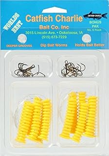 Catfish Charlies Dbh-12-06 Dip Bait Worms-Pack Of 12, Yellow - Yellow Dip Bait W