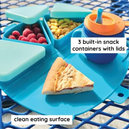 On-The-Go Snack Mat – Baby Silicone Travel Dining Placemat – Portable Silicone Toddler Plate – Reusable Snack Container with 3 Compartments and Lids for 6 Months + (Ocean) image 11 of 15 B0CKRGN4C6