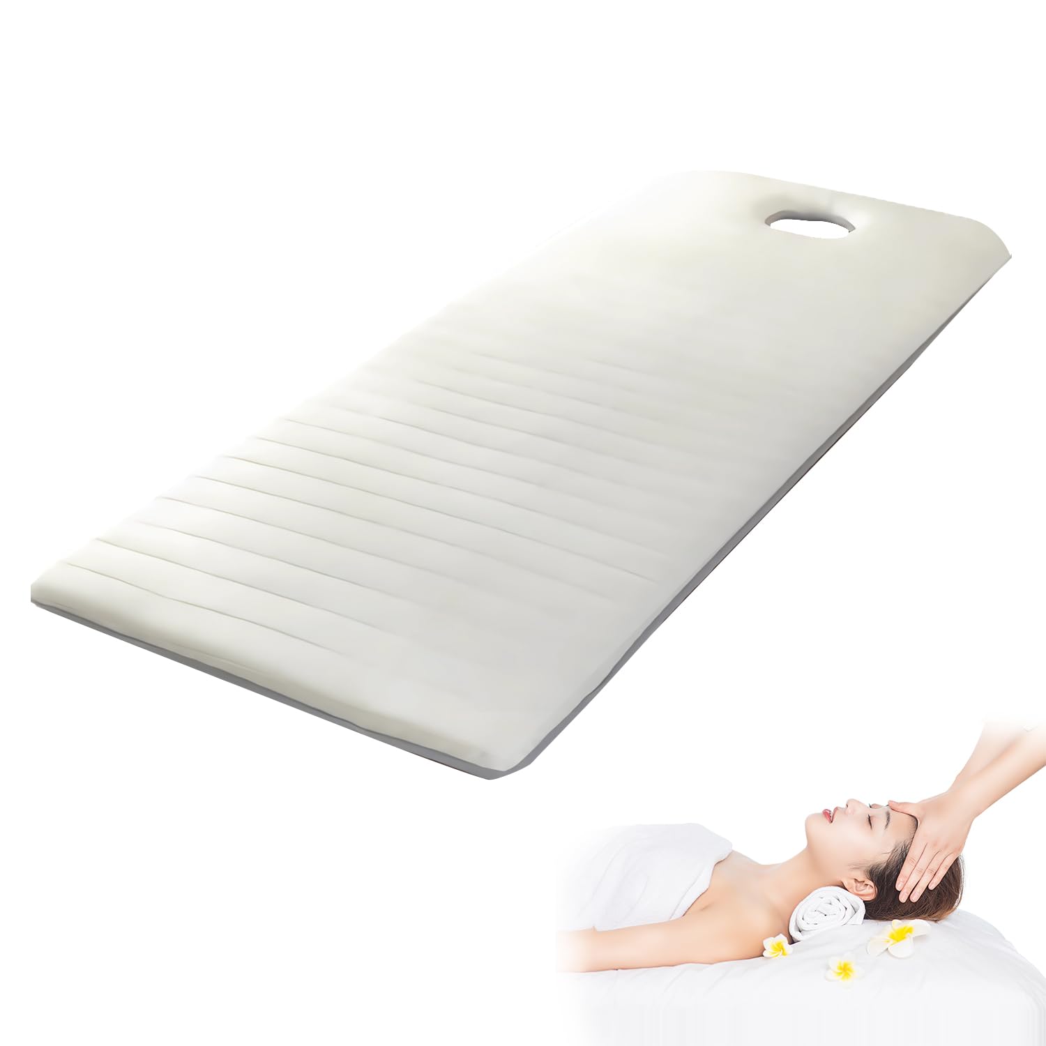 Lxjddld Beige 3Cm Massage Bed Mattress Topper With Face Hole,Spa Bed Foam Cushion For Esthetician,Massage Table Padding Topper Memory Foam,Lash Bed Cushion,Square/Round/Trapezoidal Head,,R 80X190cm