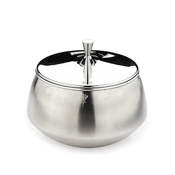 ARTTDINOX Stainless Steel Double-Walled Serving Bowl With Lid | Diwali Gift | Stainless Steel Serving Pot | Small Dining Table Bowl | Curry, Rice, Sabzi Serving Bowl | Floral Pattern | Dishwasher Safe | Easy To Clean | Serveware, Dinnerware & Tableware | Zenith Series | by Jindal