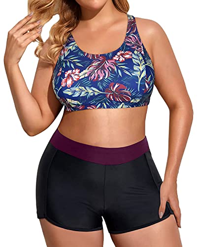 Image of Holipick Women Plus Size Swimsuits - Athletic 3 Piece Tankini with Shorts
