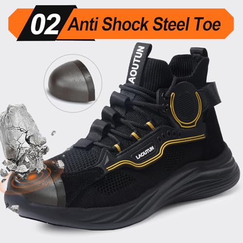 Image of LAoutun Steel Toe Shoes for Men Work Shoes Safety Sneakers Comfortable Lightweight Puncture Proof Slip on Indestructible Construction Work Shoes