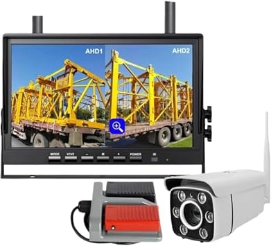 Backup Camera Monitor Set 10.1" IPS Screen Monitor 1080p 30x Optical Zoom Wireless Camera Digital Signal Crane Tower for Forklift Monitor + Camera + Pedal