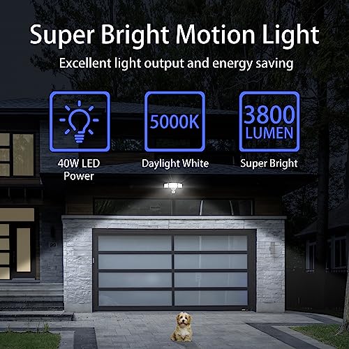 AWSENS Upgraded 3 Head LED Security Lights with Motion Sensor, 40W, 3800LM, Motion Security Light, 5000k, ETL Water Resistant, Motion Detected Flood Light for Garage, Yard, Porch (White) by AWSENS - Used condition - Image 2
