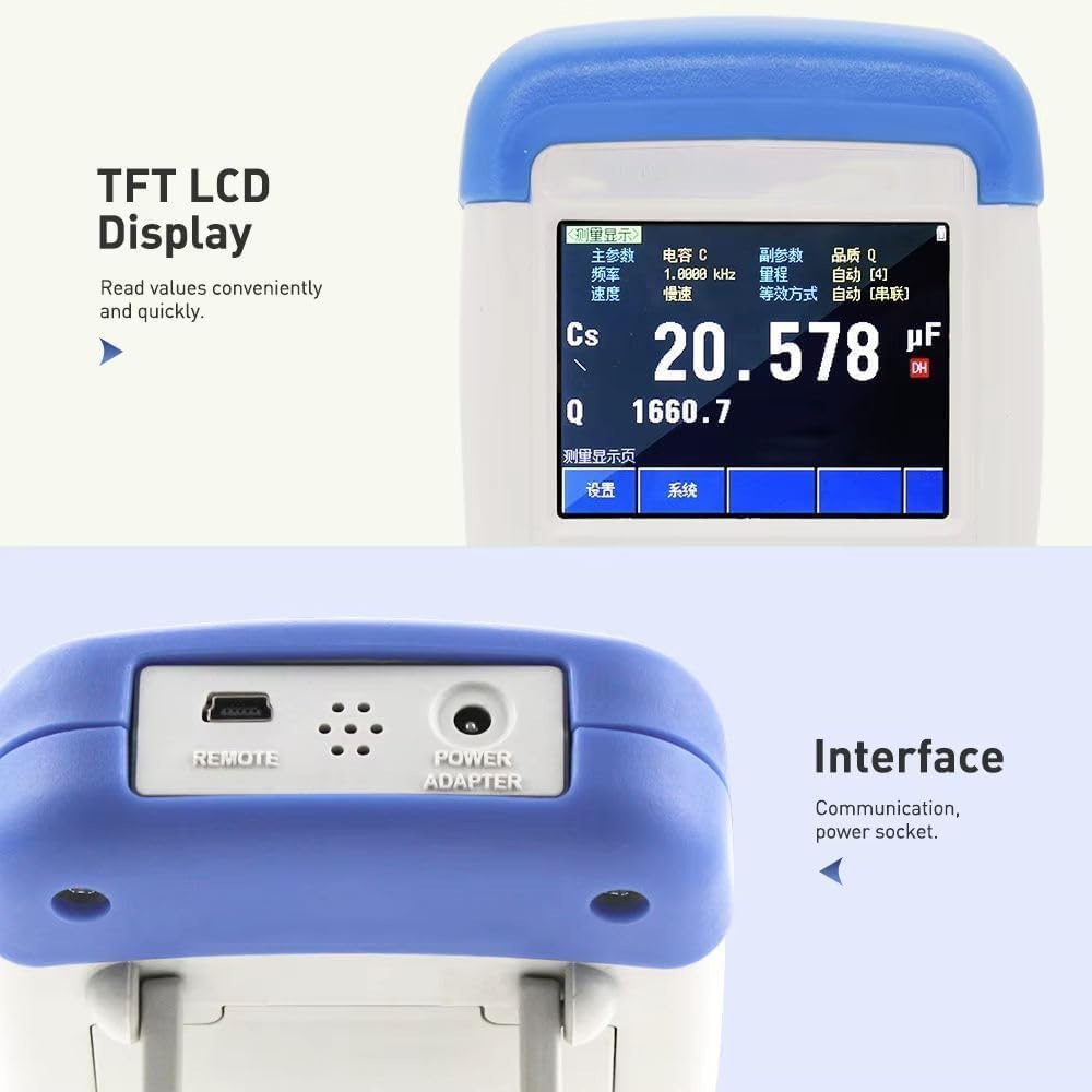 Handheld Digital LCR Meter DCR Tester Bridge for Inductance Resistance Capacitance with Touch Screen Frequency 50Hz 100Hz 120Hz 1kHz 2kHz 10kHz 50kHz 100kHz Accuracy 0.2% Comparator SEQ/ABS/PER