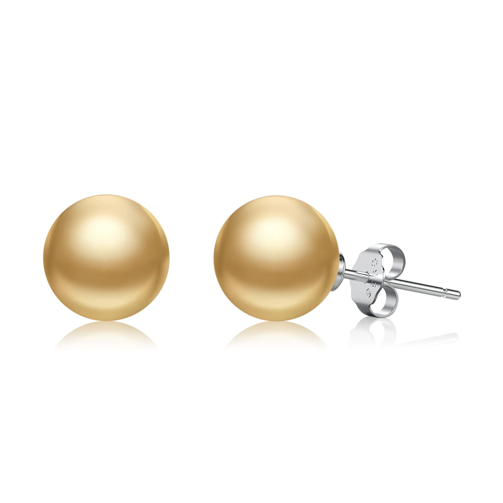 Jewlldeen Pearl Earrings for women,Plated Sterling Silver 925 Studs, Round Stud Jewelry,Simulated Shell Pearl Earrings