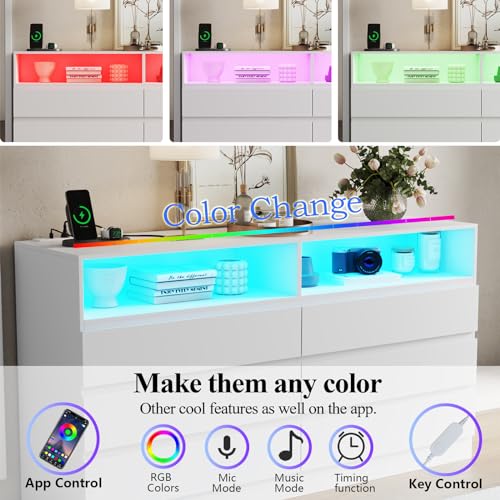 White Dresser for Bedroom with Full Length Mirror & Power Outlet