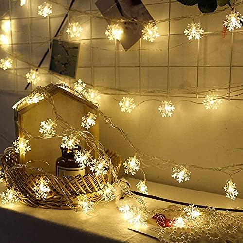 VEYLIN Christmas Snowflack Lights, Christmas Lights 19.6 ft 40 Christmas Battery Fairy Lights Waterproof for Xmas Garden Patio Party Decor