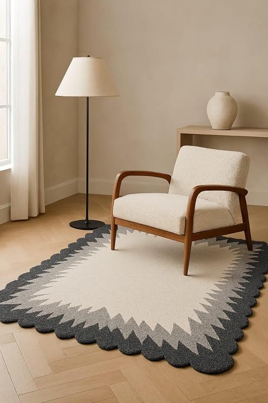 Image of Modern Abstract Hand Tufted Wool Floor Carpet for Home decore Living Room|Home and Bedroom & Hall 6x8 feet (180 x 240cm) Beige H27