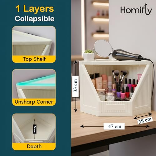 Image of HOMIFLY 1 Tier Corner Storage Cabinet /Stackable Plastic Cupboard for Storage /Foldable Wardrobe for Clothes /Toys Storage Organizer /Cabinet for Kitchen, Bathroom, Living Room (White)