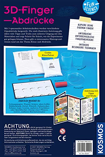 KOSMOS 654221 Fun Science - 3D-Fingerabdrücke, 3D-Skulpturen selber Machen, Abdruck-Set für die eigenen Finger, mit Klon-Pulver und Gips, KOSMOS Experimentierset für Kinder ab 8 Jahre, Silver – Bild 3