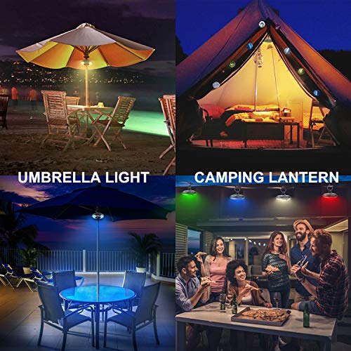 BIGMONAT Outdoor Umbrella Light Patio Light Clip on and Hanging |Remote Pole Lights AA Battery Operated 12Colors Changing Camping Tent Light |Brightness Dimmable and Timer Setting - Thumbnail 2
