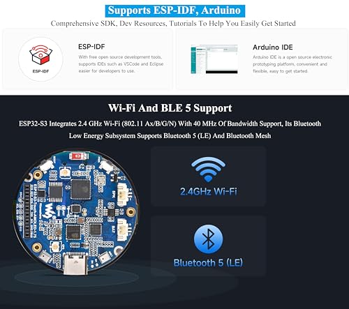 ESP32-S3 with 1.75inch AMOLED Round Touch Display Development Board, 466x466, QSPI Interface,Onboard Dual Digital Microphone Array, Support AI Speech Interaction, with 8Ω 2W Speaker and GPS Antenna by UeeKKoo - Image 6