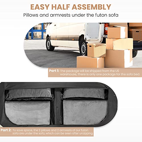 Dklgg Grey Futon Sofa Bed, Velvet Convertible Sofa Couch Sleeper With Wood Legs & 2 Pillows, Upholstered Loveseat For Small Spaces Living Room Bedroom Furniture, 3 Adjustable Positions, Easy Assembly #TOP4