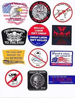 12 PCS Union Stickers – Funny Vinyl Decals for Hard Hat, Laptop, Toolboxes, Lockers – Labor Union Pride, Pro-Worker, Patriotic Protest Decals
