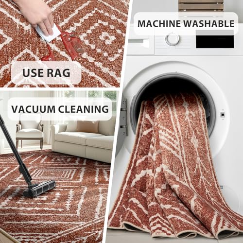 Bestsweetie ZUANSHI-57-BROWN 5X7 Area Rugs Moroccan Rug 5X7 Rugs Farmhouse Rug Machine Washable Rugs Non-Slip Low Pile Ultra Soft Faux Wool thumb #2