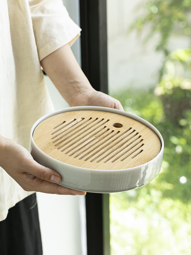 Juego de bandejas de té de cerámica para infusión seca china, diseño simple con olla elevada, bandeja para infusión, bandeja para infusión de té seco, bandeja para juego de té (A)