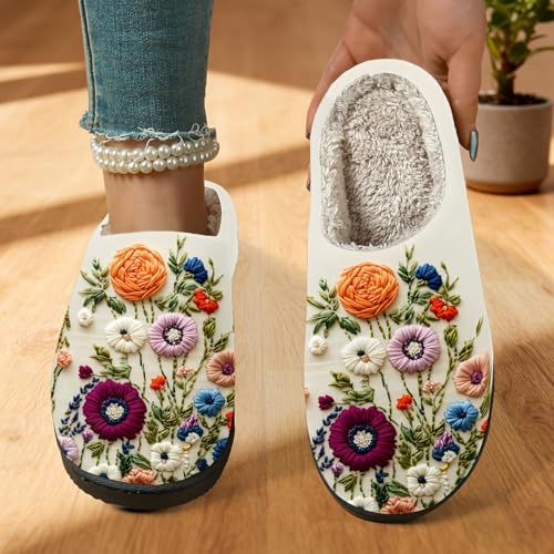LNERIP 3D Floral Slippers for Women Men Memory Foam Fluffy Flower Slippers Winter Cuddly Warm Plush Indoor Outdoor House Shoes 4142 by LNERIP - Used condition - Image 2