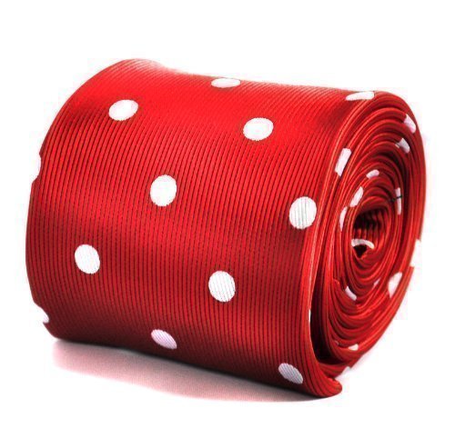 Frederick Thomas Designer Mens Tie - Bright Red - Polka Dot Spotted Wedding