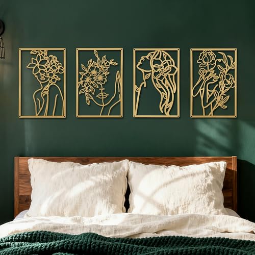 WYZCTTD 4 Pcs Gold Metal Wall Art Decor, Woman's Body